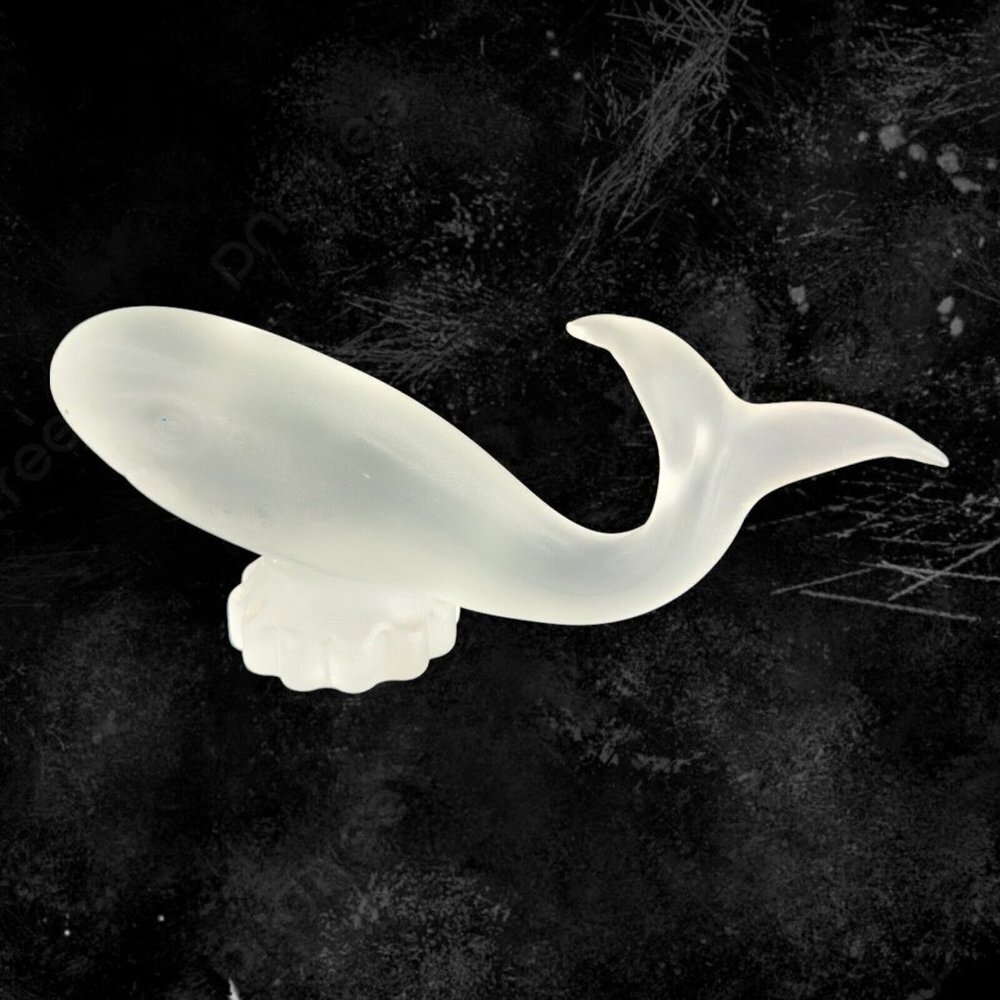 Large Whimsical Clear Frosted Satin Whale Fish Figurine Paperweight Glass VTG